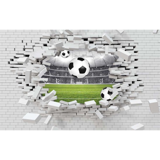 Photo mural broken brick overlooking stadium and ball Photo mural broken brick overlooking stadium and ball