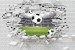 Photo mural broken brick overlooking stadium and ball
