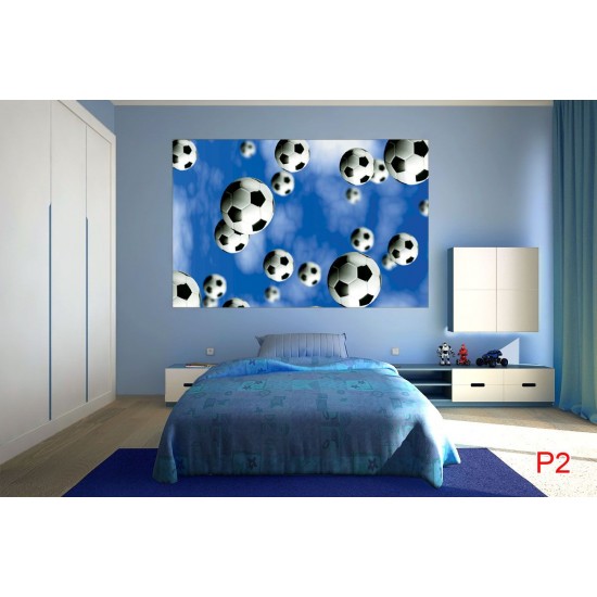 Wallpapers mural football balls in blue background Wallpapers mural football balls in blue background