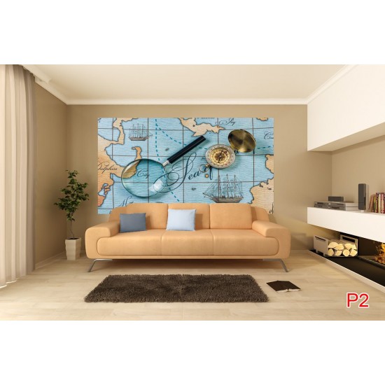 Wallpapers sea map with magnifying glass and compass