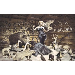 Photo mural woman background pattern of hunting trophies