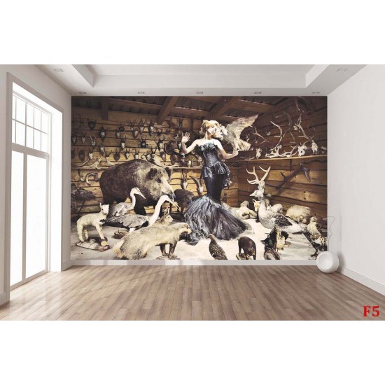 Photo mural woman background pattern of hunting trophies Photo mural woman background pattern of hunting trophies
