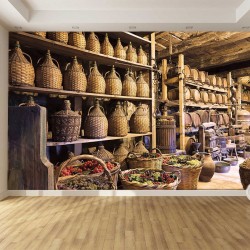 Wall mural Winery demijohns and baskets full of grapes