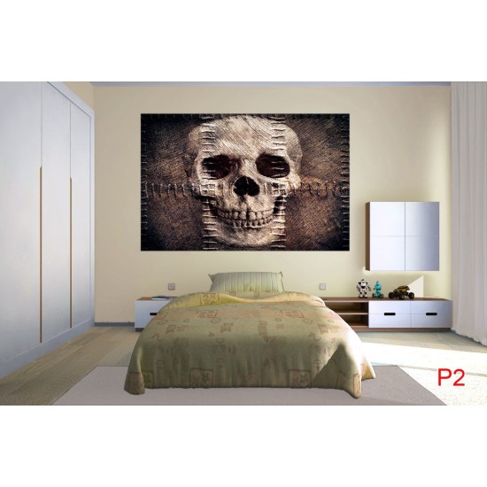 Wallpapers skull with textile stitches