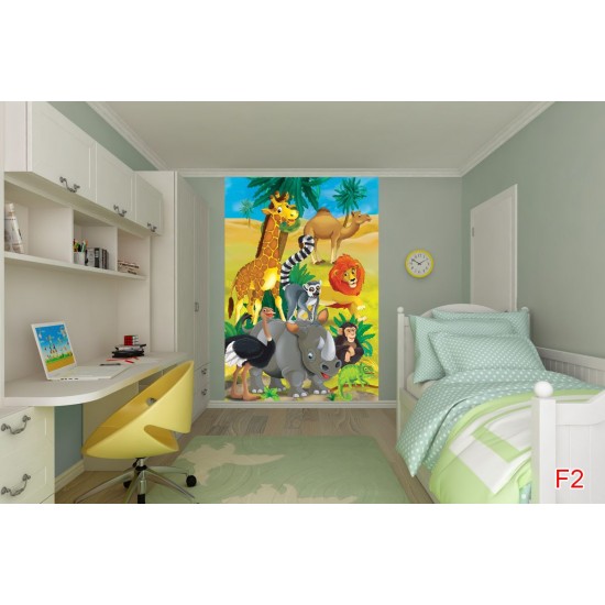 Photo mural children animals  African giraffe and other