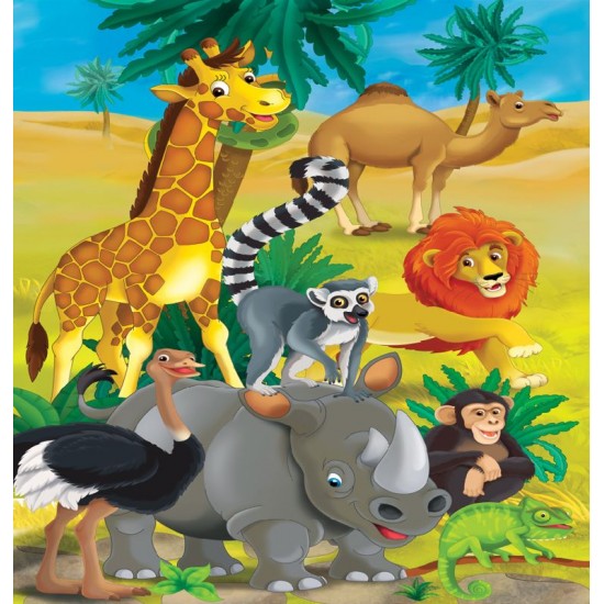 Photo mural children animals  African giraffe and other