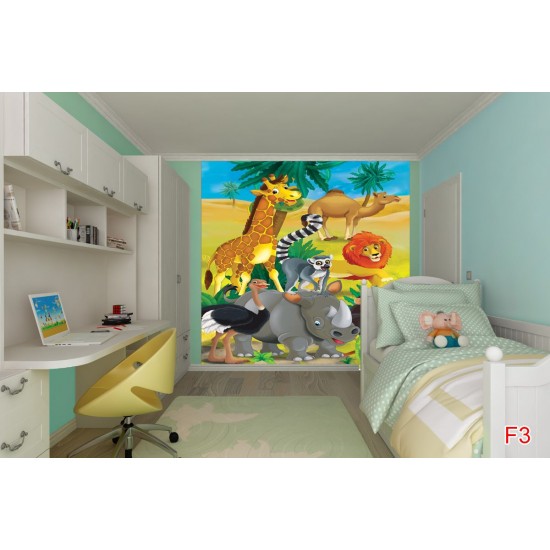 Photo mural children animals  African giraffe and other