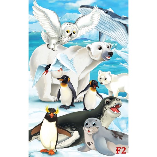 Photo mural Children with penguins and the white bear Photo mural Children with penguins and the white bear
