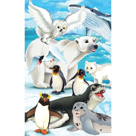 Photo mural Children with penguins and the white bear Photo mural Children with penguins and the white bear