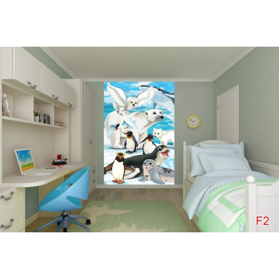 Photo mural Children with penguins and the white bear Photo mural Children with penguins and the white bear