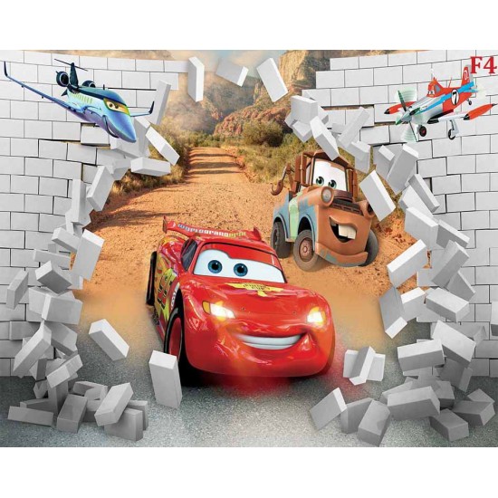Photo mural McQueen cars broken brick wall Photo mural McQueen cars broken brick wall