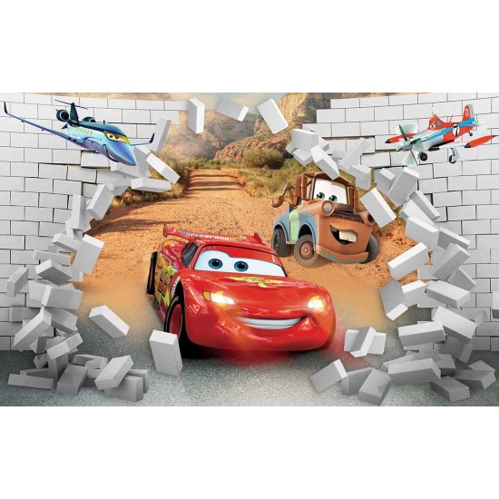 Photo mural McQueen cars broken brick wall Photo mural McQueen cars broken brick wall