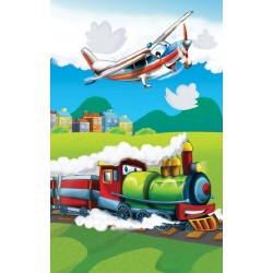 Photo mural kids train and a plane Photo mural kids train and a plane