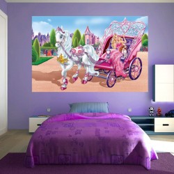 Wallpapers mural children's princess with carriage and puppy