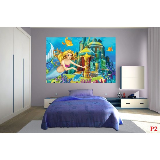 Photo mural the little mermaid and a castle Photo mural the little mermaid and a castle