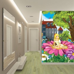 Wallpapers mural little girl in a big pink flower