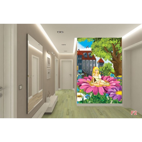 Wallpapers mural little girl in a big pink flower