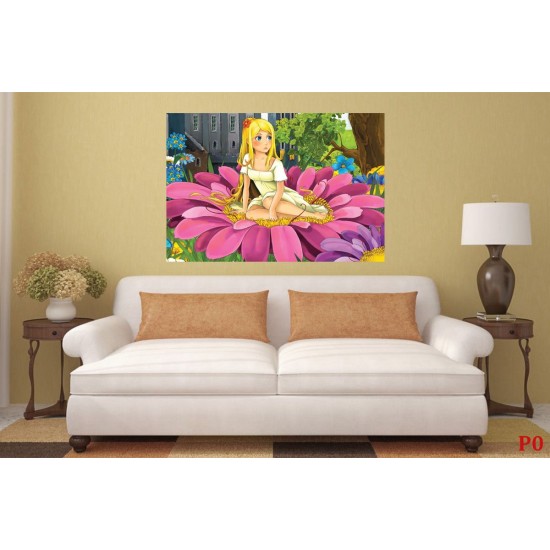 Wallpapers mural little girl in a big pink flower