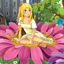 Wallpapers mural little girl in a big pink flower