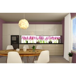 Wall murals for a kitchen with pink tulips