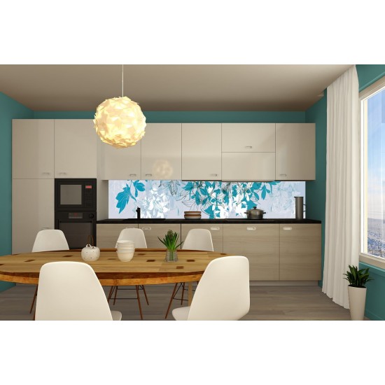 Wall murals for a kitchen art leaves blue gamut