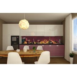 Wall murals for a kitchen composition of wine and grape on claret background