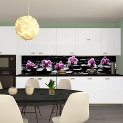 Photo mural for a kitchen pink orchids black background