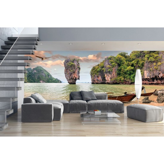 Wall mural beautiful lagoon with sea and boats maxi size Wall mural beautiful lagoon with sea and boats maxi size