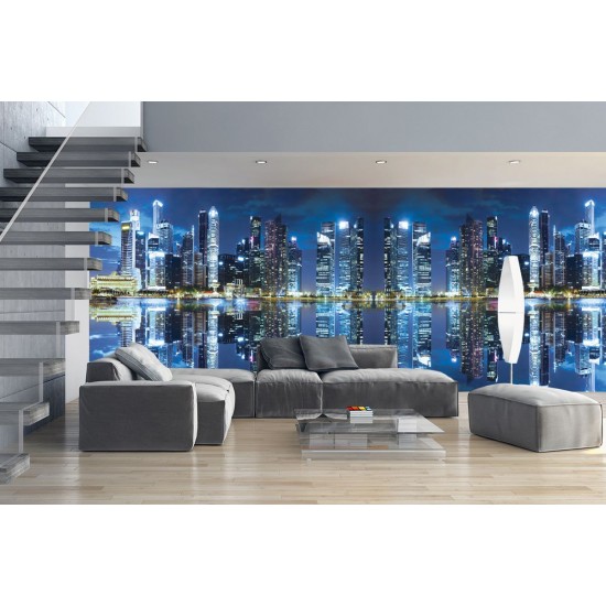 Wall murals mirror view of night city lights maxi size Wall murals mirror view of night city lights maxi size
