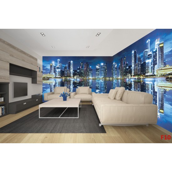 Wall murals mirror view of night city lights maxi size Wall murals mirror view of night city lights maxi size